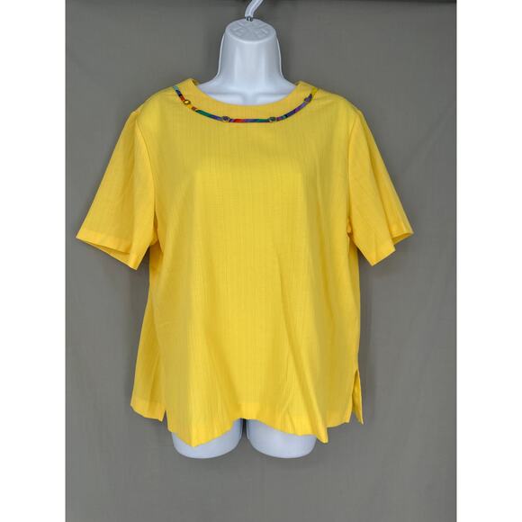 80s Vintage Top Womens Large Yellow Grannycore Chic Glam Colorful Artsy Eclectic - Picture 1 of 7